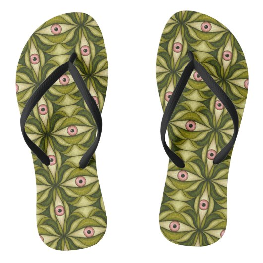 Whimsigoth Roze Oog Groen Botanisch Maximalistisch Teenslippers (Voetbed)