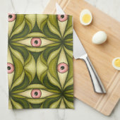Whimsigoth Roze Oog Groen Botanisch Maximalistisch Theedoek (Quarter Fold)