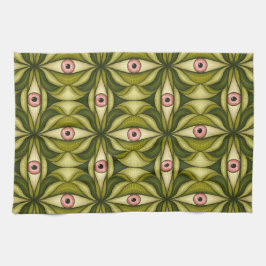 Whimsigoth Roze Oog Groen Botanisch Maximalistisch Theedoek