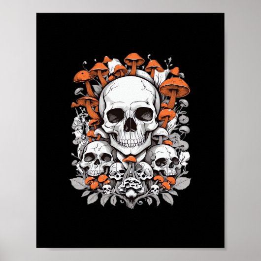 Whimsigoth Skulls & Mushrooms Botanische leeftijd Poster (Voorkant)
