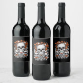Whimsigoth Skulls & Mushrooms Botanische leeftijd Wijn Etiket (Flessen)