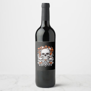 Whimsigoth Skulls & Mushrooms Botanische leeftijd Wijn Etiket