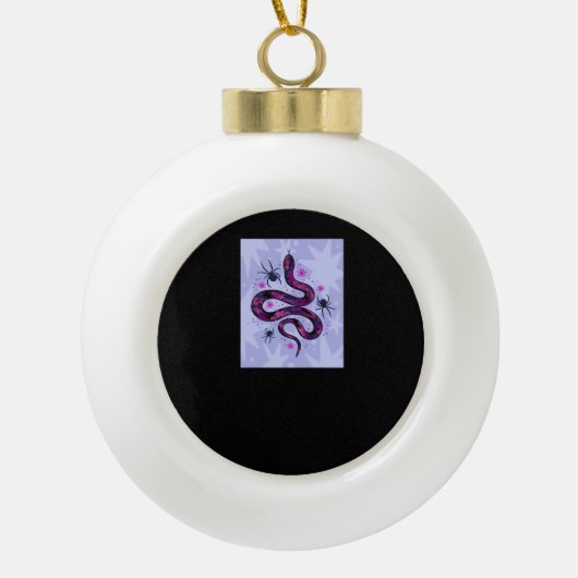 Whimsigoth Snake Spinnen Bloemen Keramische Bal Ornament (Voorkant)
