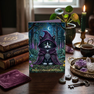 Whimsigoth Tuxedo Kat Verjaardag Dark Academia Kaart