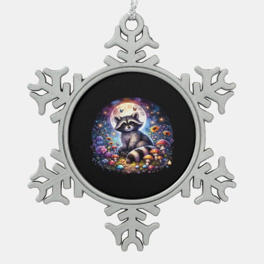 Whimsigoth Wasbeer van Moonlight, Schattigee kleur Tin Sneeuwvlok Ornament (Voorkant)