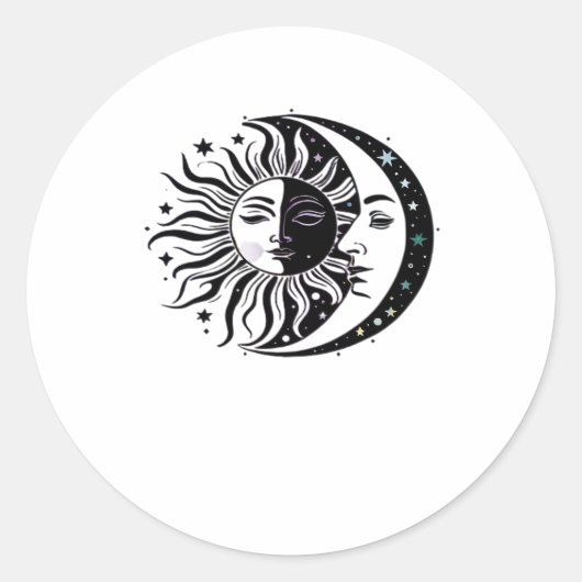 Whimsigoth Waterverf Zon Maan Hekserig Klassiek Ronde Sticker (Voorkant)