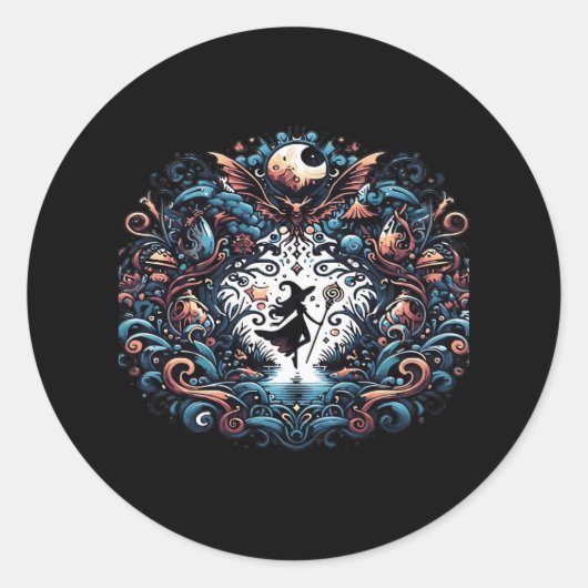 Whimsigoth Witch binnen een klassieker Ronde Sticker (Voorkant)
