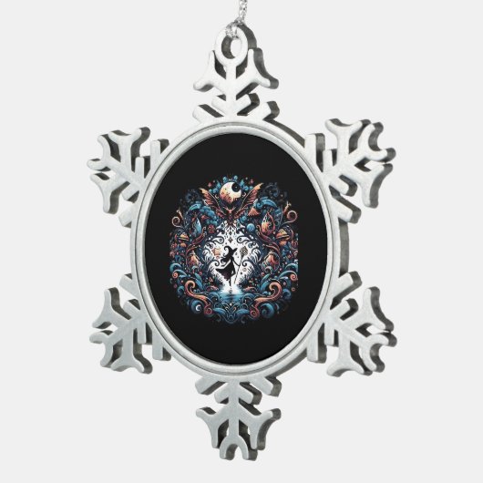 Whimsigoth Witch binnen een klassieker Tin Sneeuwvlok Ornament (Rechts)