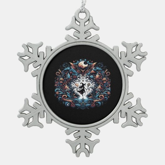 Whimsigoth Witch binnen een klassieker Tin Sneeuwvlok Ornament (Voorkant)