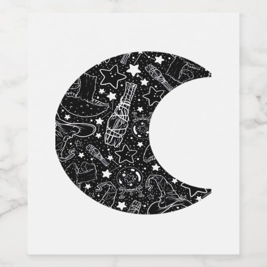 Whimsigoth Witch Moon Wicca Kawaii Gothic Tattoo A Wijn Etiket (Enkel label)