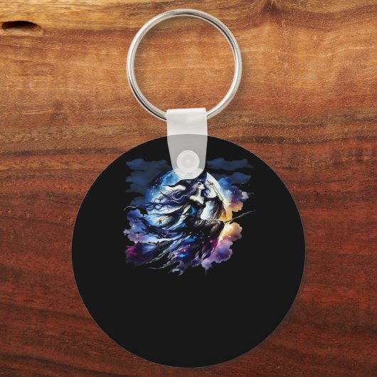 Whimsigoth Witch Vliegen Over Volle Maan Vrouwen K Sleutelhanger (Voorkant)