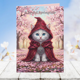 Whimsigoth Witte Kat Kersenbloesem Keltisch Pasen Kaart