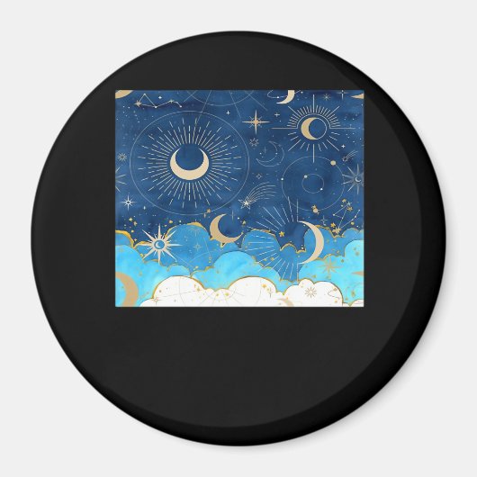 Whimsigoth Wolken Zon Maan Witchy Classic Magneet (Voorkant)
