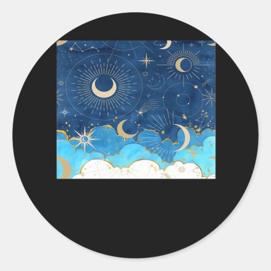 Whimsigoth Wolken Zon Maan Witchy Classic Ronde Sticker (Voorkant)