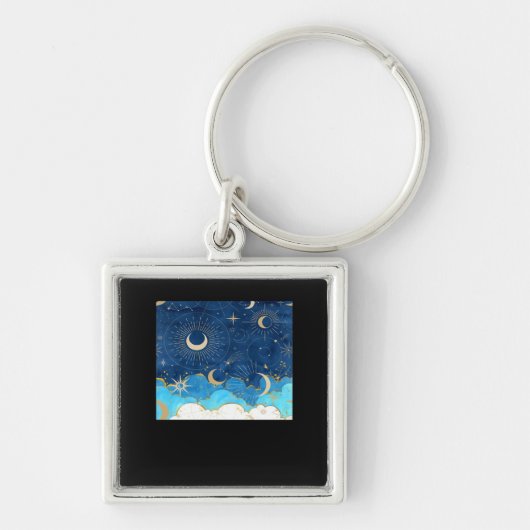 Whimsigoth Wolken Zon Maan Witchy Classic Sleutelhanger (Voorkant)