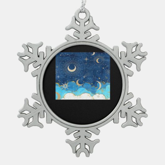 Whimsigoth Wolken Zon Maan Witchy Classic Tin Sneeuwvlok Ornament (Voorkant)