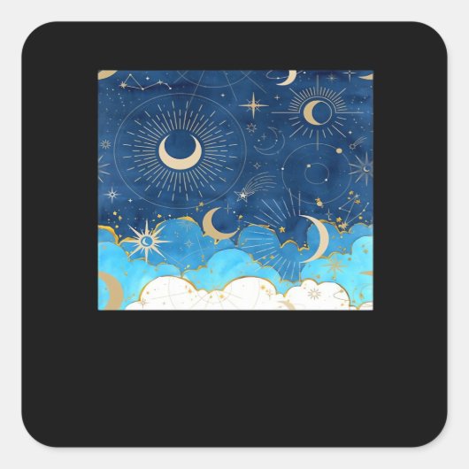 Whimsigoth Wolken Zon Maan Witchy Classic Vierkante Sticker (Voorkant)