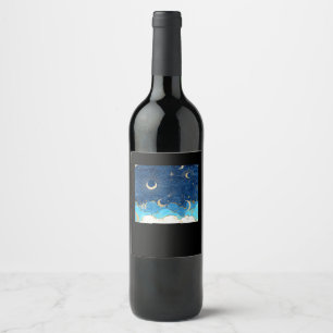 Whimsigoth Wolken Zon Maan Witchy Classic Wijn Etiket
