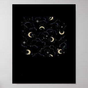 Whimsigoth Wolken Zon Maan Witchy Poster
