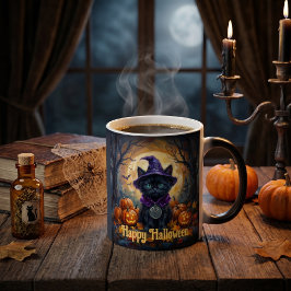 Whimsigoth Zwarte Kat Algiz Rune Halloween Magie Magische Mok