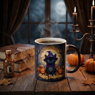Whimsigoth Zwarte Kat Algiz Rune Halloween Magie Magische Mok