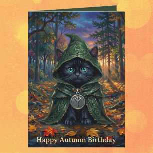 Whimsigoth Zwarte Kat Herfst Verjaardag Kaart