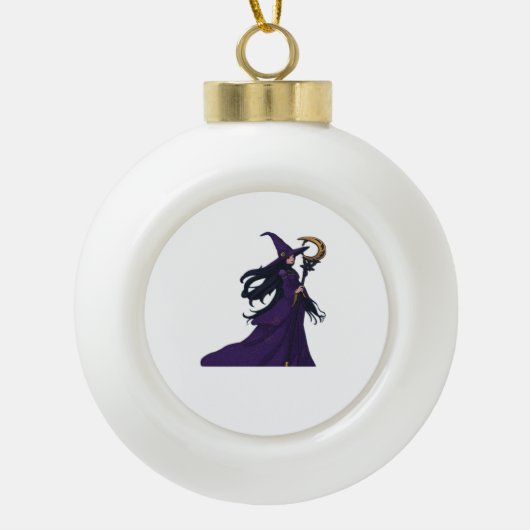 Whimsigothic Moon Witch Keramische Bal Ornament (Voorkant)
