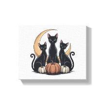 Whimsigothic Zwarte Katten Pompoen Maan Halloween