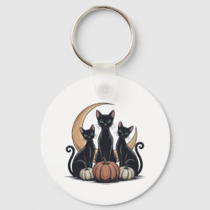 Whimsigothic Zwarte Katten Pompoen Maan Halloween Sleutelhanger