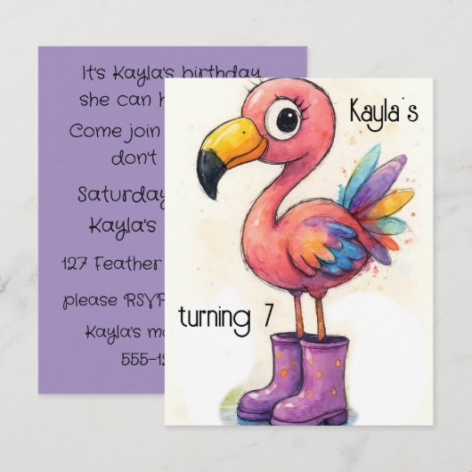 WHIMSIKE FLAMINGO DIGITALE DOWNLOAD UITNODIGING (Voorkant / Achterkant)