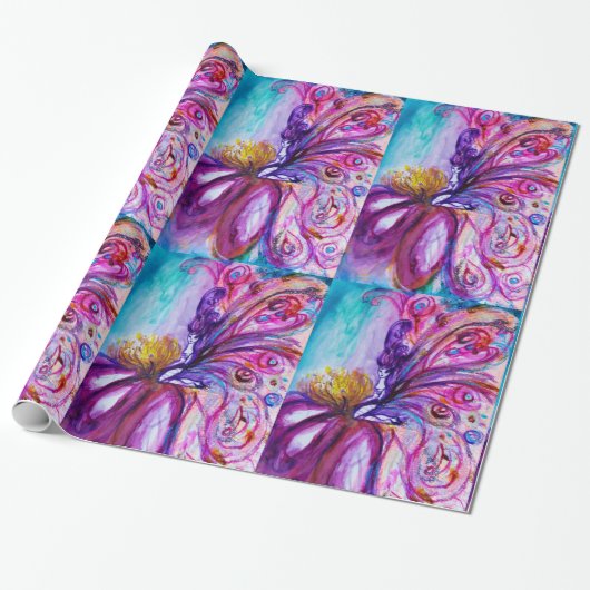 WHIMSIKE KUTE BLOEMENFEE IN ROZE, GOUDEN SPROKKELS CADEAUPAPIER (Uitgerold)