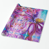 WHIMSIKE KUTE BLOEMENFEE ROZE PAARS BLAUWE VLIEZEN CADEAUPAPIER (Uitgerold)