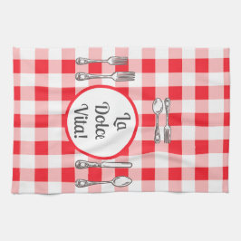 Whimsisch Bestek Dolce Vita Rood Geruit Theedoek