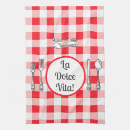 Whimsisch Bestek Dolce Vita Rood Geruit  Theedoek