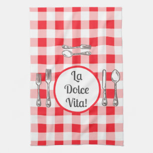 Whimsisch Bestek Dolce Vita Rood Geruit  Theedoek