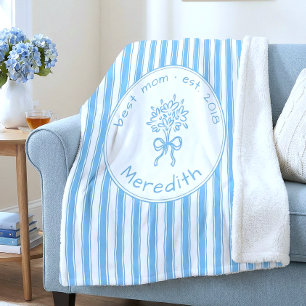 Whimsisch Blauw Wit Streep Preppy Moeder Gevestigd Sherpa Deken