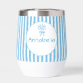 Whimsisch Blauw Wit Streep Preppy Monogram (Achterkant)