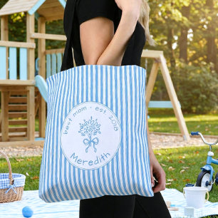Whimsisch Blauw Witte Streep Preppy Moeder Gevesti Tote Bag