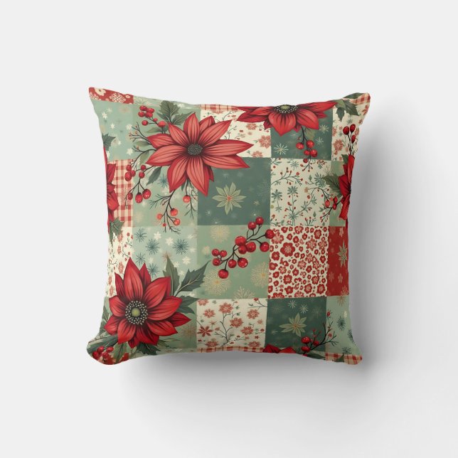 Whimsisch Bloemig Vintage Kerstquiltsjabloon Kussen (Voorkant)