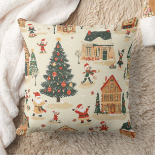 Whimsisch Crème Sneeuwig Kerstman Dorp Kussen