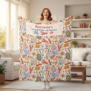 whimsisch gepersonaliseerd handgetekend foodie fleece deken