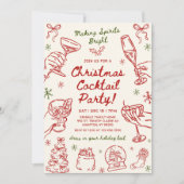 Whimsisch getekend kerstcocktailfeestje kaart (Voorkant)