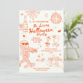 Whimsisch getekende Halloweenfeestje met Doodle Kaart (Staand voorkant)