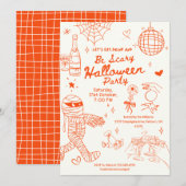 Whimsisch getekende Halloweenfeestje met Doodle Kaart (Voorkant / Achterkant)