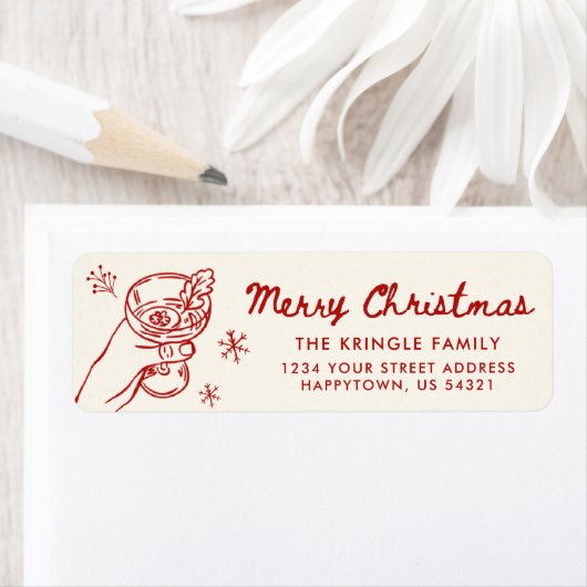 Whimsisch handgetekend kerst retouradres etiket (Insitu)