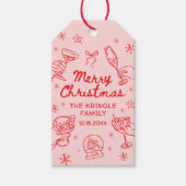 Whimsisch handgetekend kerstfeest cadeaulabel (Voorkant)