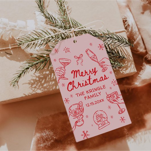 Whimsisch handgetekend kerstfeest cadeaulabel