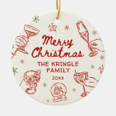 Whimsisch handgetekend kerstfeest  keramisch ornament (Voorkant)