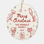 Whimsisch handgetekend kerstfeest  keramisch ornament (Links)