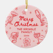 Whimsisch handgetekend kerstfeest keramisch ornament (Voorkant)